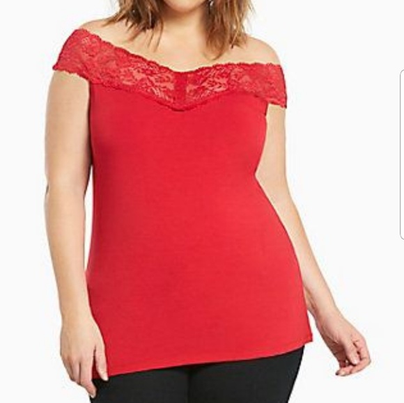 torrid Tops - Torrid lace trim off the shoulder knit top NWT